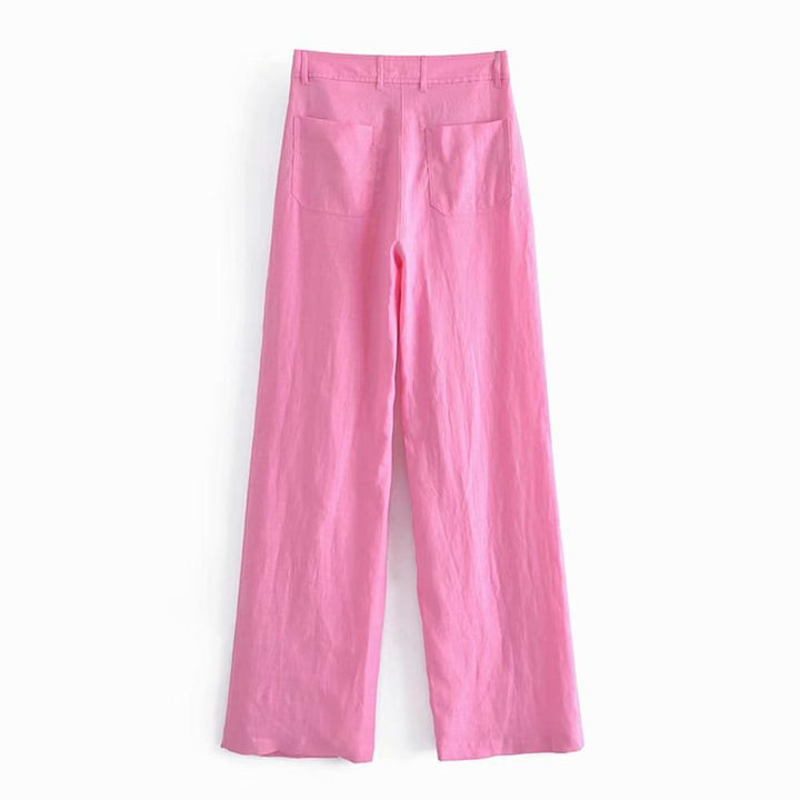 Pink Pants Linen High Waisted Woman Trousers Vintage Loose Wide Leg