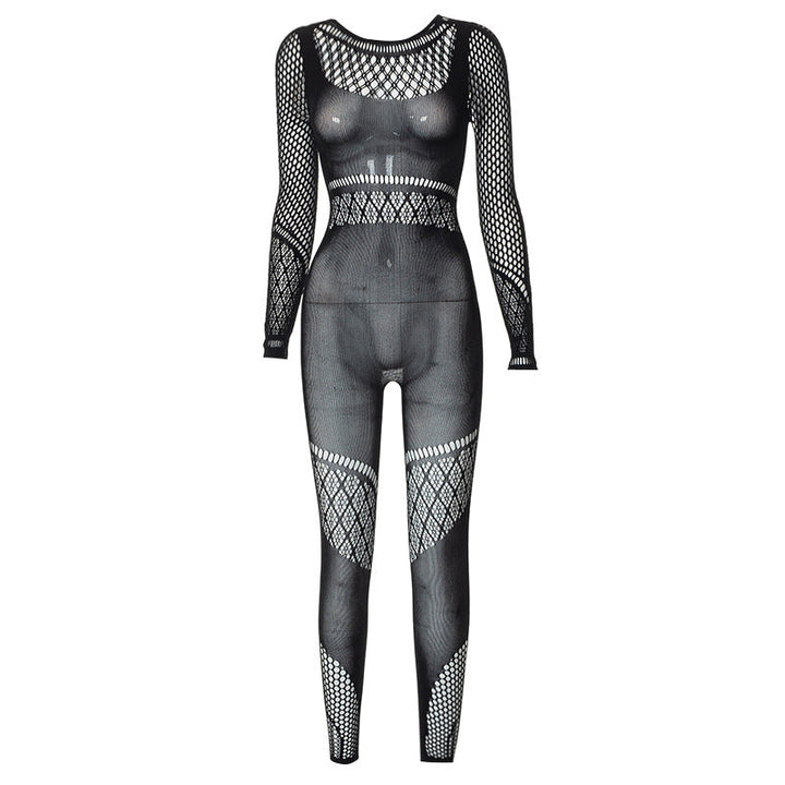 Fashion See-through Sexy Long Sleeve Mesh Jumpsuit