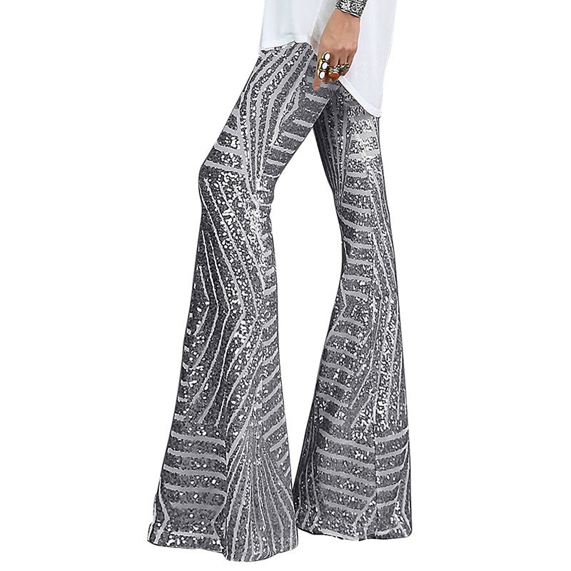 Sparkling High Waist Flared Pants Slimming Wide Leg  Trousers