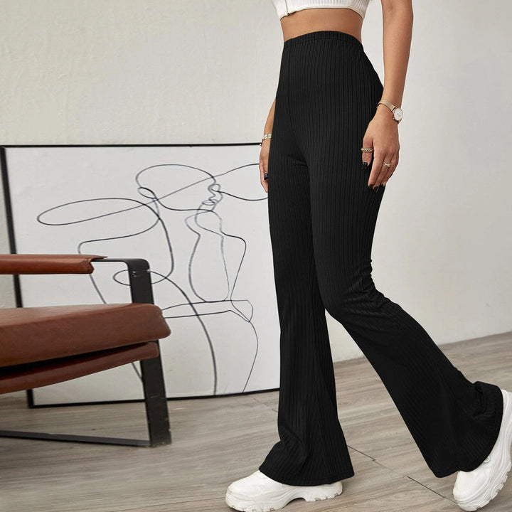 High-Waist Flared Knit Casual Pants for Women Without Belt